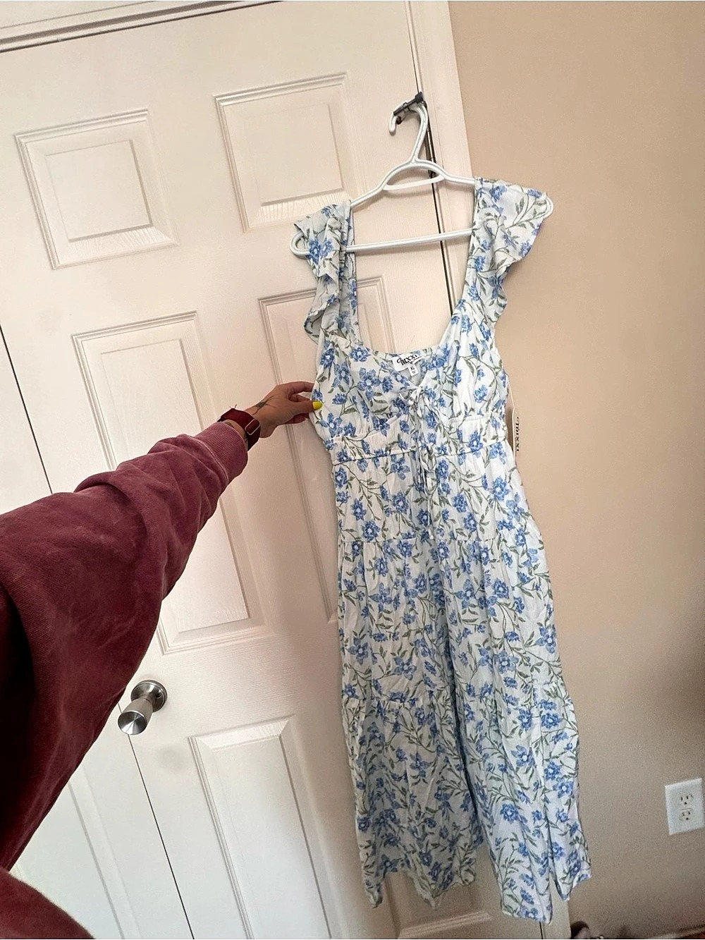 TRIXXI Floral Maxi Dress in White & Blue Size XL NWT